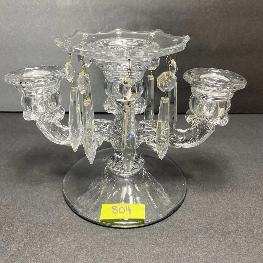 VTG Crystal 2 Arm Candelabra Clear Glass 3 Candle Holder Elegant Christmas Table